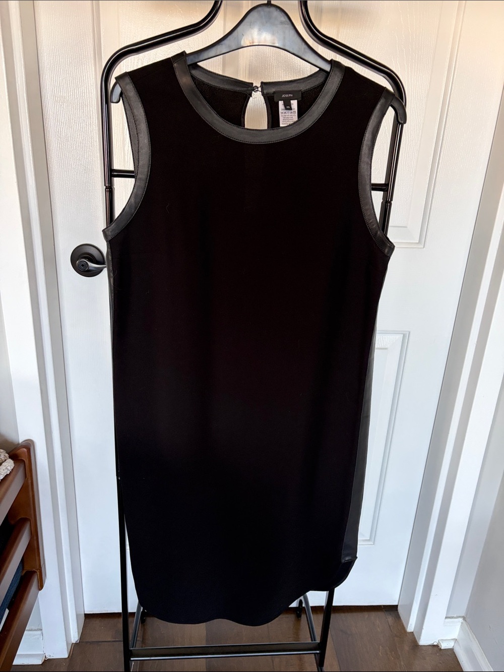 Joseph UK Black Sleeveless Shift Dress with Faux-Leather Trim